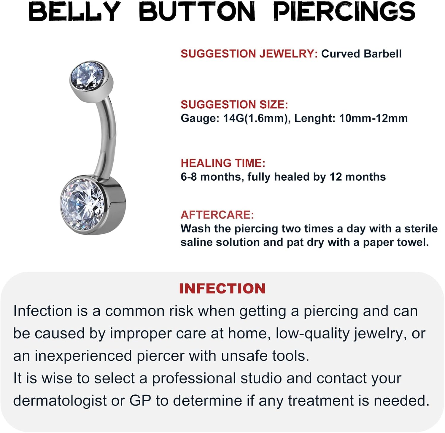 FINE4U ASTM F136 Solid Titanium Belly Button Ring 14G 8mm 10mm 12mm - Hypoallergenic Belly Piercing Jewelry with Cubic Zirconia, Short Bar Navel Piercings Gift for Women - Image 6