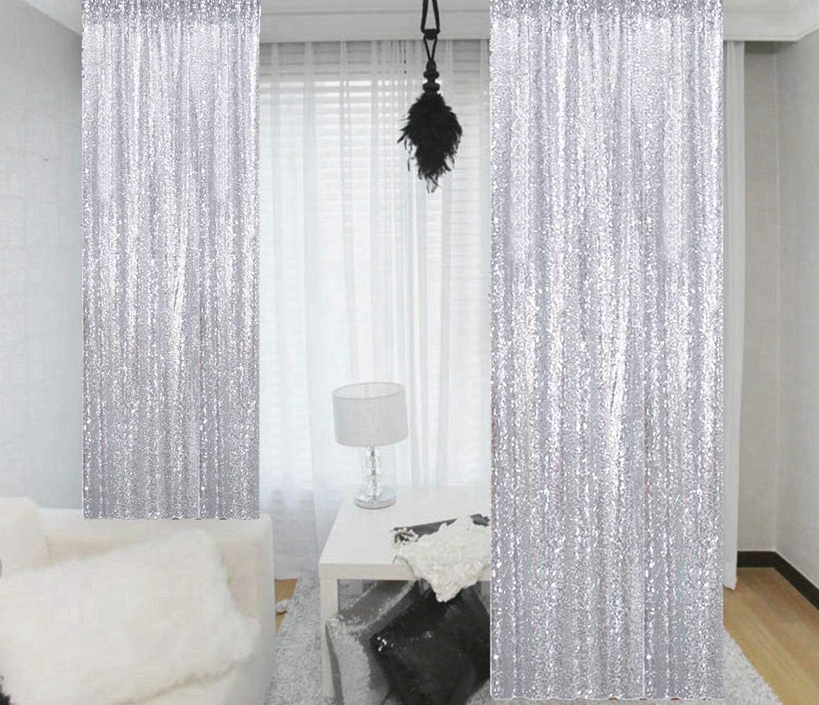 Sequin Backdrop 4x10ft Silver Sequin Curtains 2 Panels