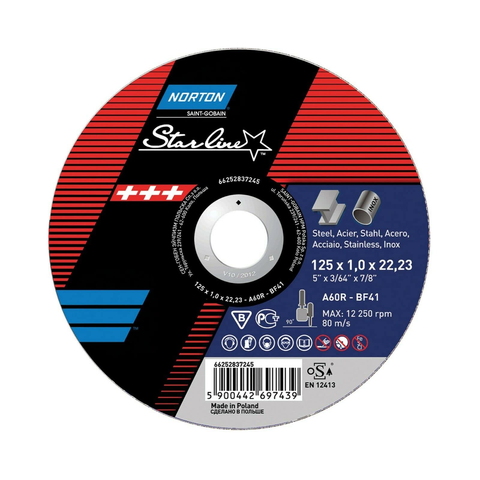 Discos de corte Norton Vulcan de 125 mm para evitar rebabas en acero inoxidable 2