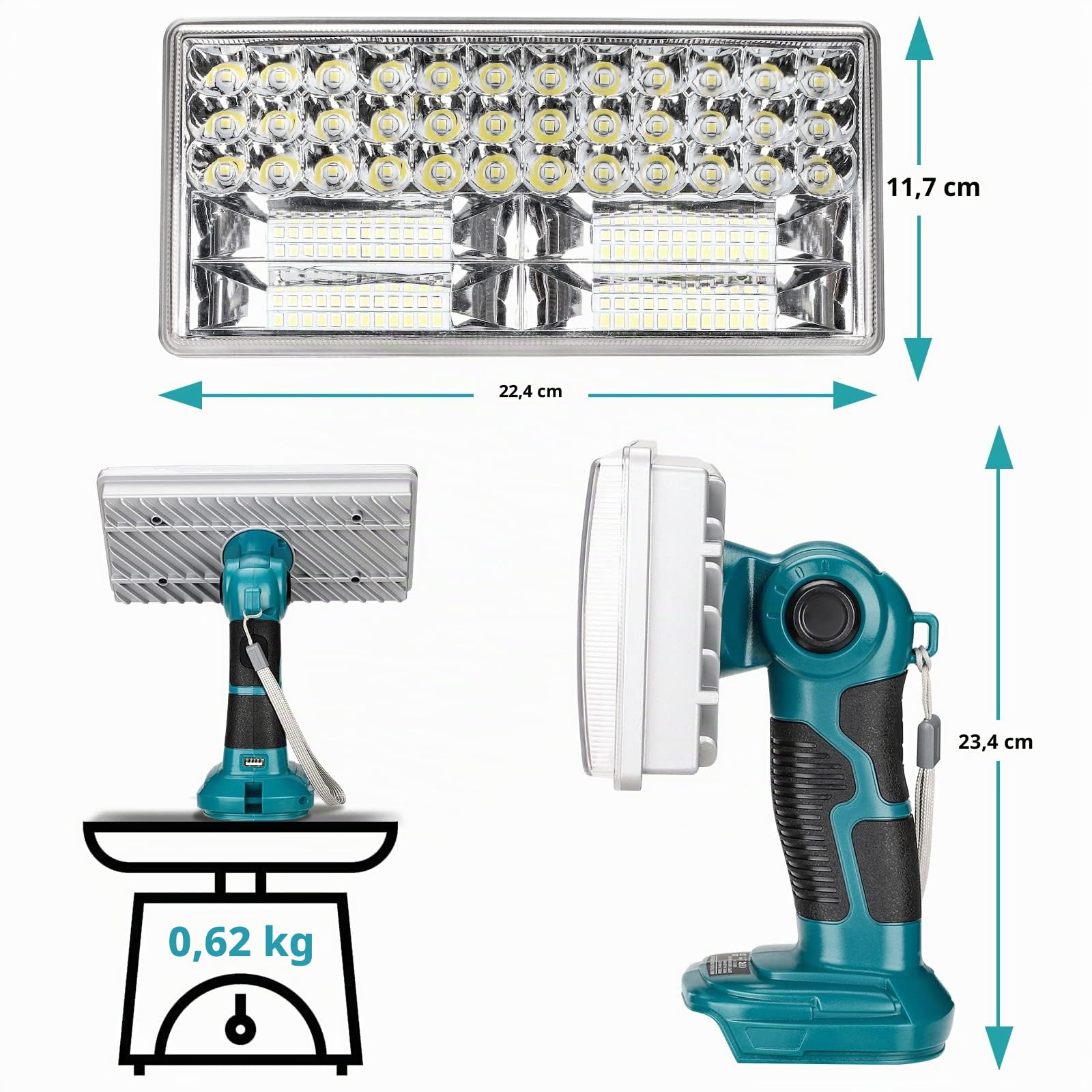Lampada LED da 40W 4200lm, senza fili, compatibile con batteria Makita 18V LXT, lampada da lavoro 18V per campeggio, riparazione auto, illuminazione di emergenza e cantiere