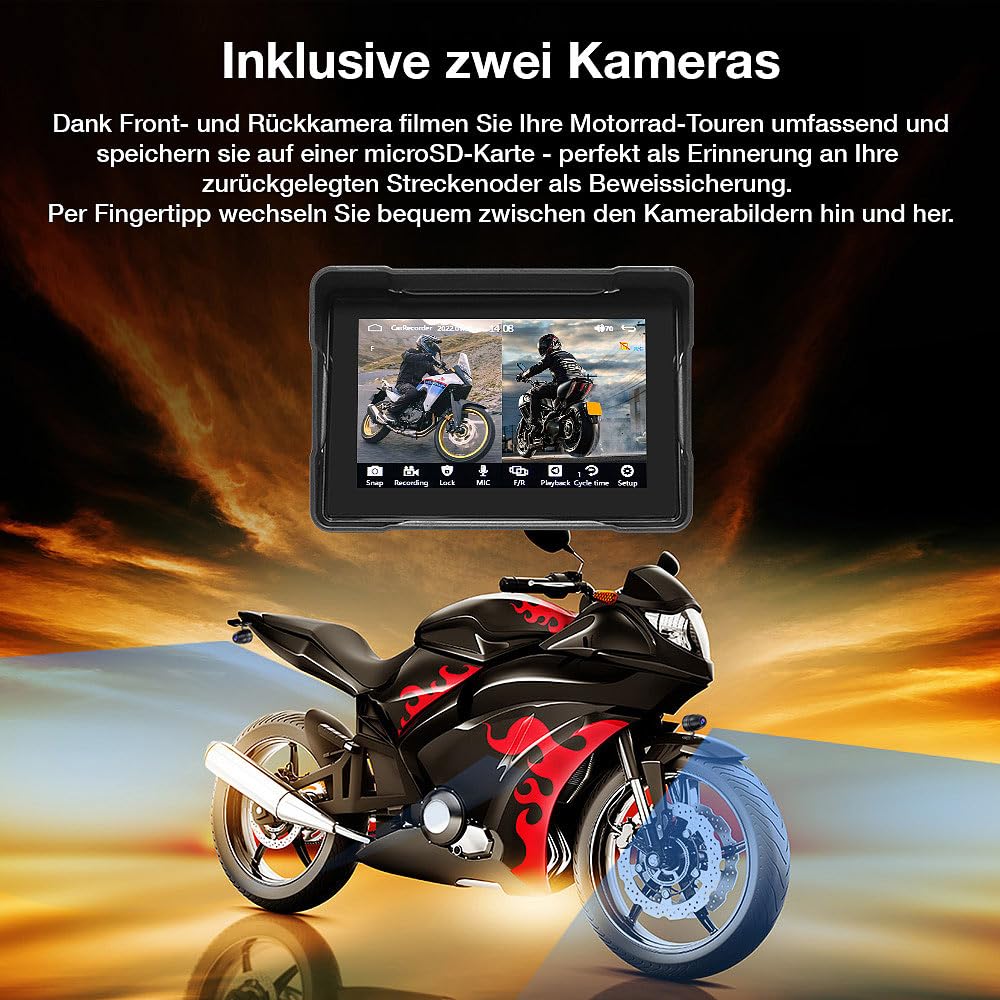 Lescars Motorrad Kamera: Motorrad-Navi-Display, 5", CarPlay- & Android-Auto-komp., 2 Kameras (Carplay Displays, Android Auto Monitor)