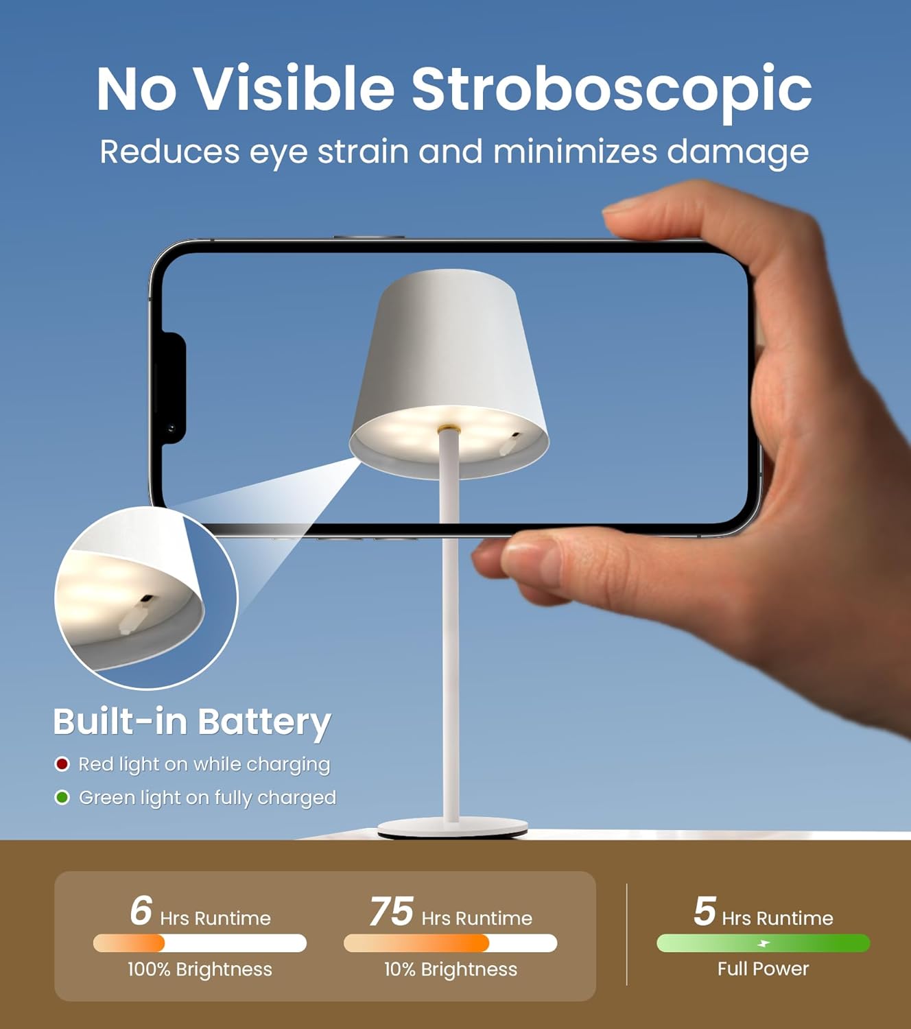 3 Pack Cordless Table Lamp, Portable Battery Operated Lamp with 3 Color Temps and Stepless Dimming, Rechargeable Table Lamp for Dinner, Desk, Cafe, Outdoor (White)