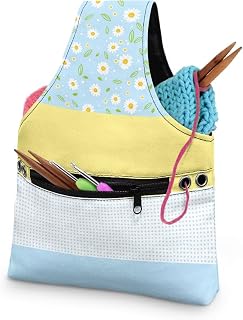 ZCFYGDX Fresh Daisy Patchwork Print Sewing Notions Organizer - Waterproof Canvas Storage Pouch with Zip Pocket & Elastic Loops for Thread, Buttons, Rotary Cutters & Quilting Supplies 14.9x10 in