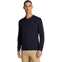 Tommy Hilfiger Uomo Pullover Essential Cotton Scollo a V, Blu (Desert Sky)