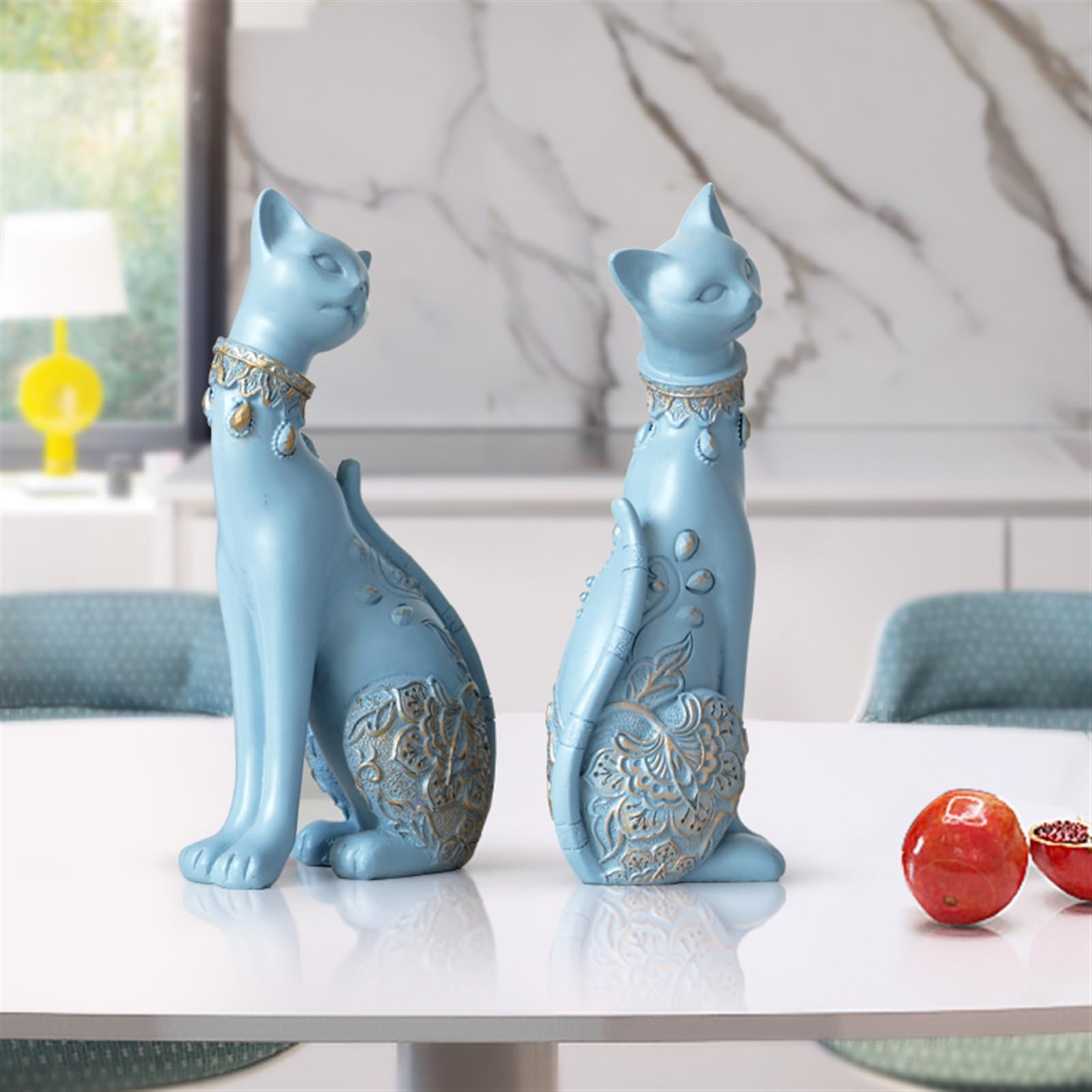 figurka dekoracyjna Figurka dekoracyjna żywica kot statua do dekoracji domu prezent ślubny figurka zwierzątko dekoracja prezent(Texture Blue)