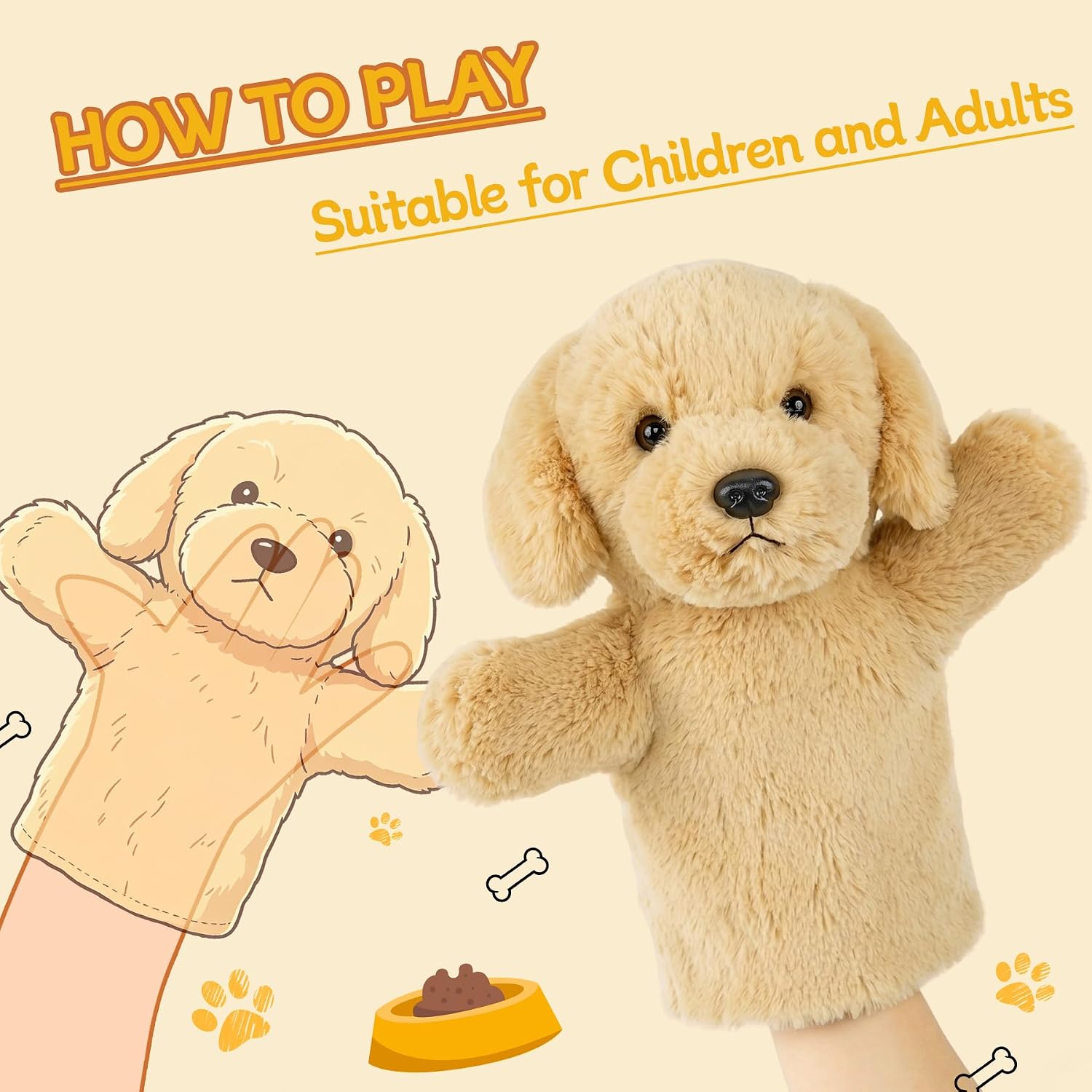 Golden Retriever Hand Puppet Plush Dog Puppets for Kids and Adults Animal Puppet Toy for Toddlers Storytelling Role Play Preschool Teaching Interactive Stuffed Puppy Gifts for Boys Girls