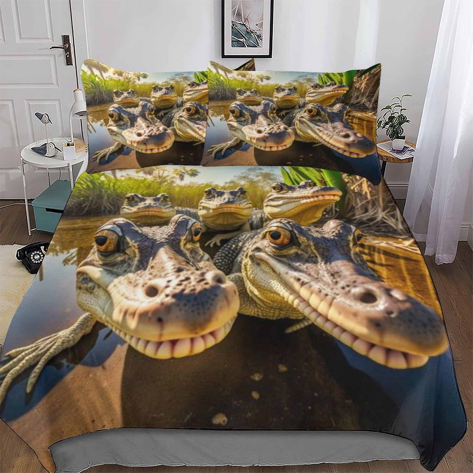 Housse de couette crocodile 3D parure de lit microfire King 220x240cm zippée