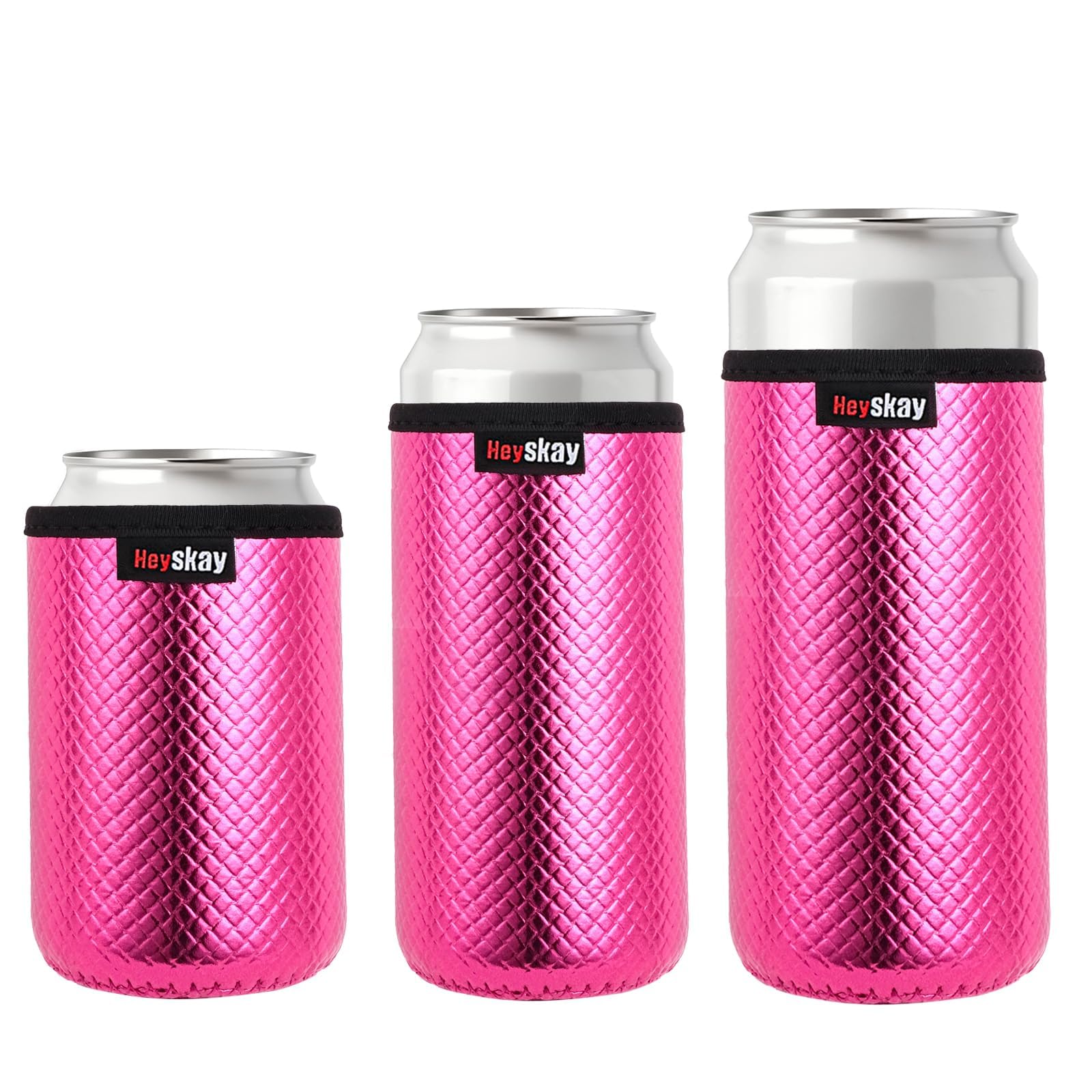 HEYSKAY Fundas para latas de 3 tamaños: 340.2 g, fundas delgadas de 12 onzas y enfriador de latas de cerveza Koozie de 16 onzas para refrescos, cerveza, agua con gas, agua con gas, garra blanca