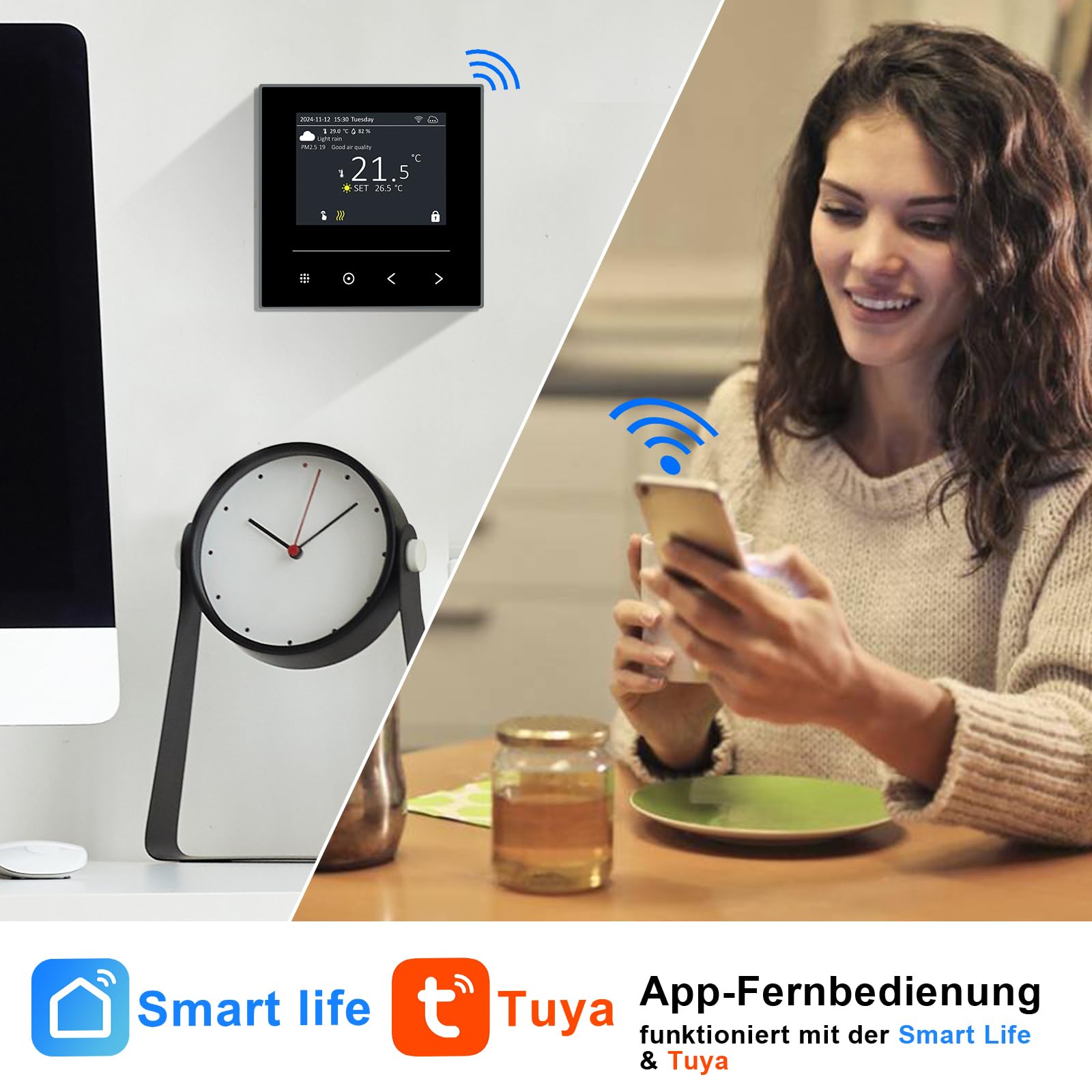 KETOTEK WiFi Thermostat für Elektrische Fußbodenheizung, Digital LCD Programmierbar Raumthermostat 16A, Smart Elektrisch Heizungsthermostat Chronothermostat kompatibel mit Alexa, Smart Life/Tuya App