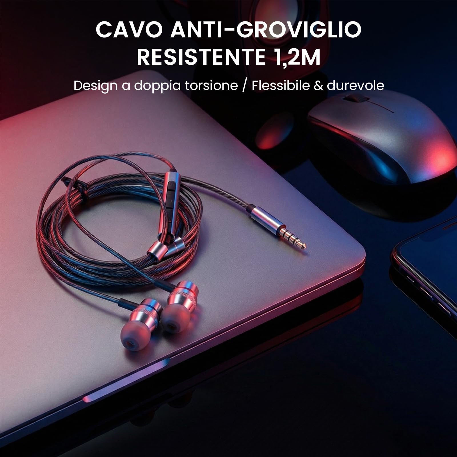 HIFI WALKER Auricolari Cablati con Microfono, Auricolari In-Ear Jack da 3,5 mm con Controllo in Linea, Struttura in Alluminio, Riduzione del Rumore per Laptop, PC e Tablet