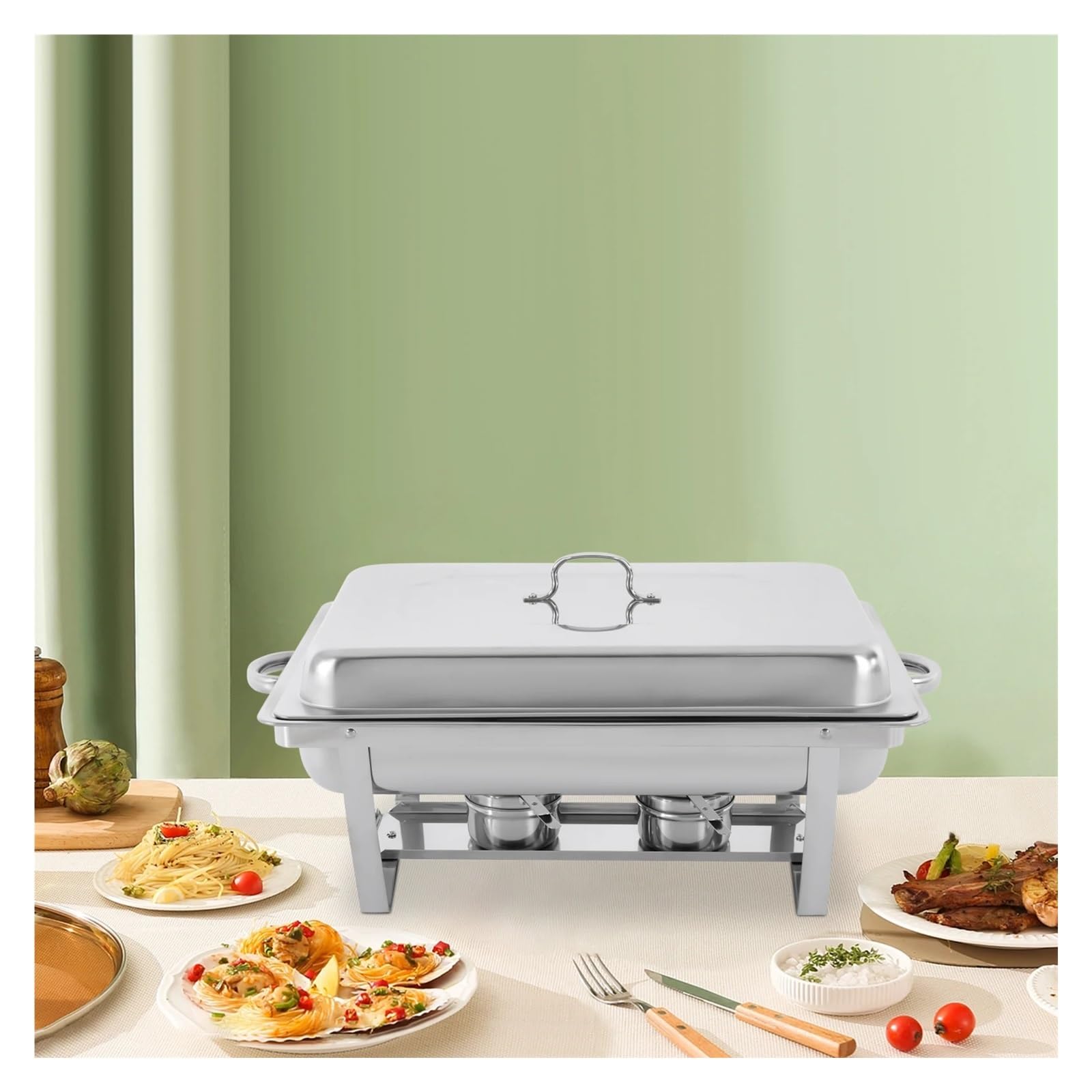 Zestaw Bufetowy Ze Stali Nierdzewnej Prostokątny Catering Chafer Cieplejszy Naczynia Bufetowe Podgrzewanie Dla Restauracji, Bufetów DłUgotrwałE Utrzymywanie CiepłA