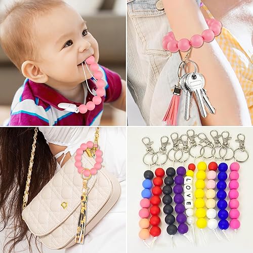 Miniatura 7 de 100 cuentas redondas de silicona, cuentas focales de silicona de goma de 0.472 pulgadas, cuentas sueltas a granel para llavero, pulsera, collar,