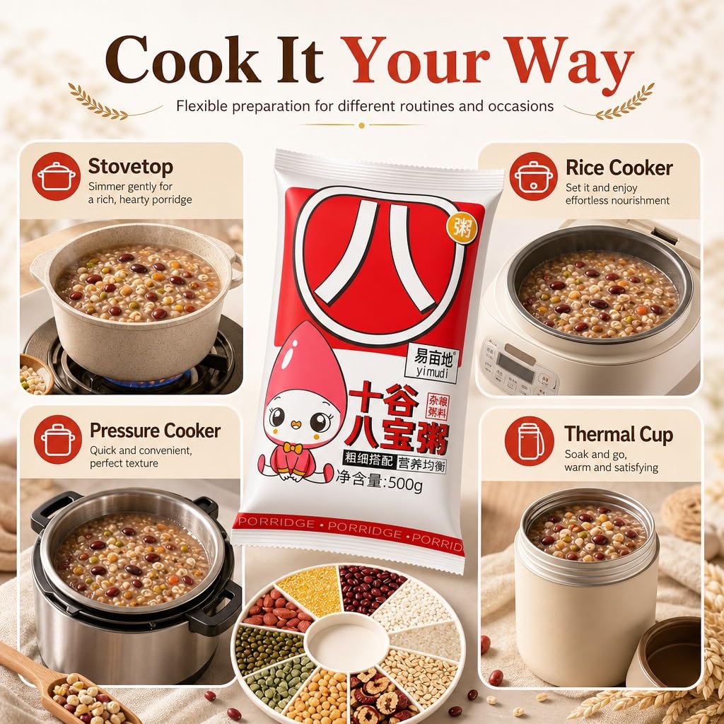 500 G X 2 Mieszanka Owsianki Eight Treasure - 10-ziarnista Laba Congee, Pożywne Płatki Śniadaniowe, Pełnoziarniste Ziarna I Fasola Do Szybkiego Gotowania