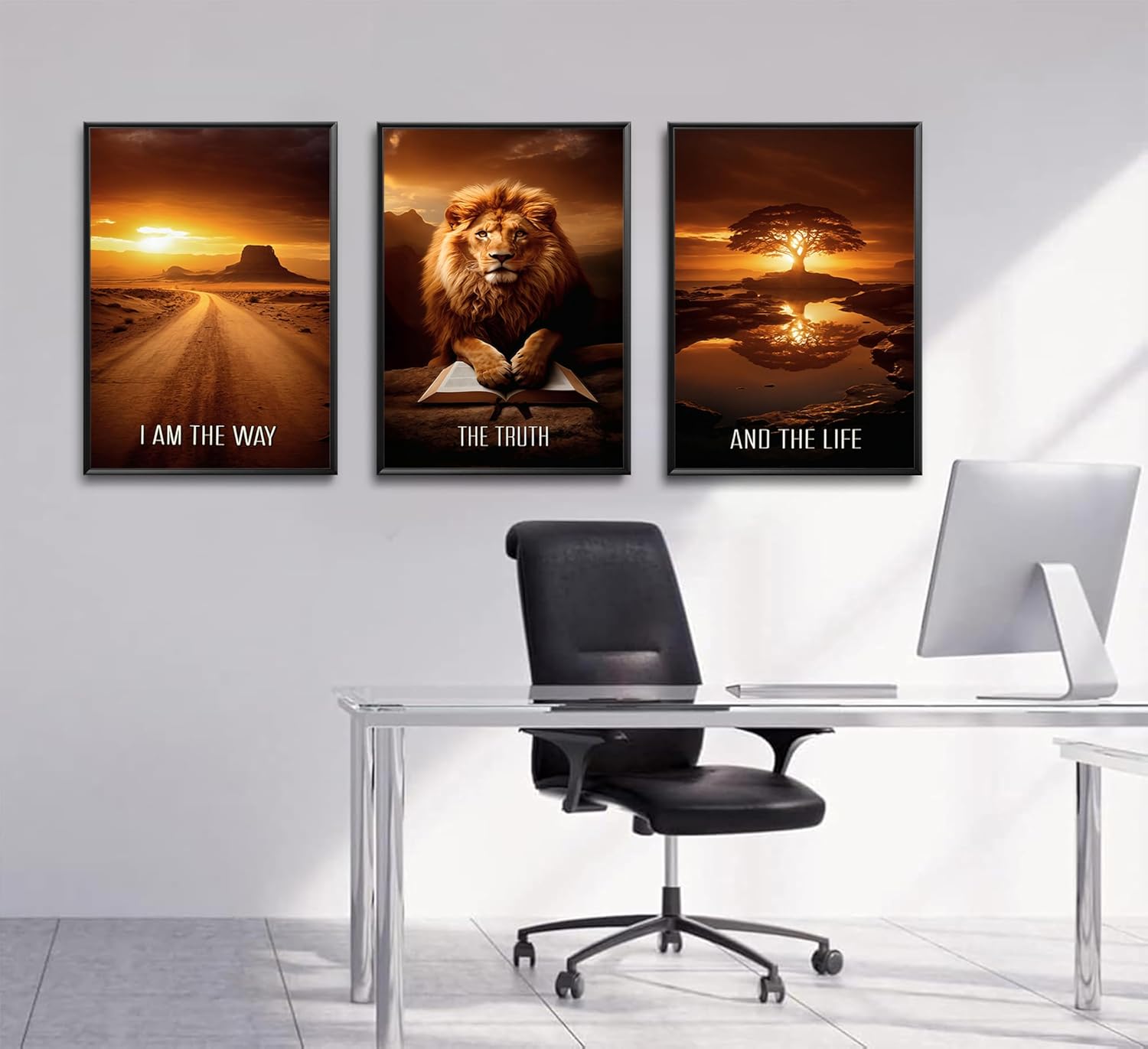 3pcs Jewish Lion Wall Art Inspirational Christian Scripture Posters Prints Wall Decor Desert Scenery and Lion Canvas Paintings for Living Room Bedroom Church Office Decoration Unframed - Image 6