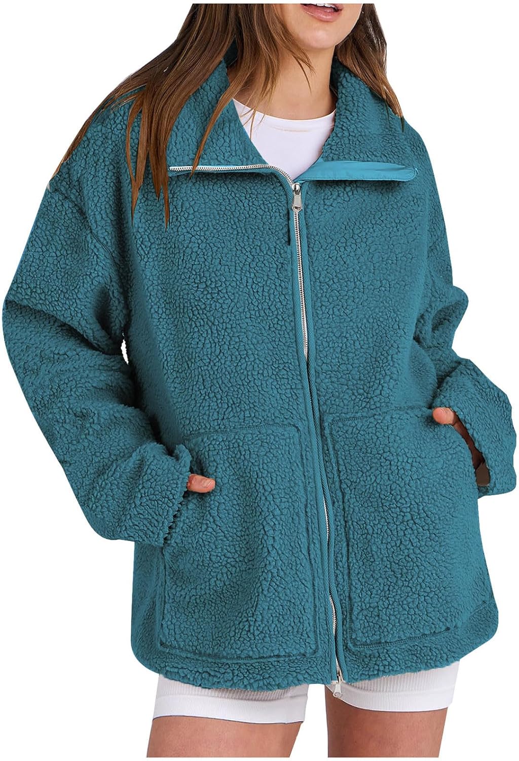 Teddyjacke Damen Winter - Flauschige Fleece Jacke Mit Reißverschluss
