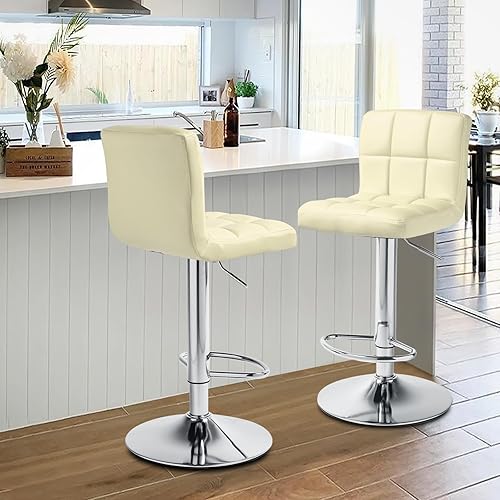 Miniatura 61 de MoNiBloom Juego de 2 taburetes de bar ajustables de piel sintética, giratorios, altura de mostrador, moderno taburete cuadrado con respaldo para