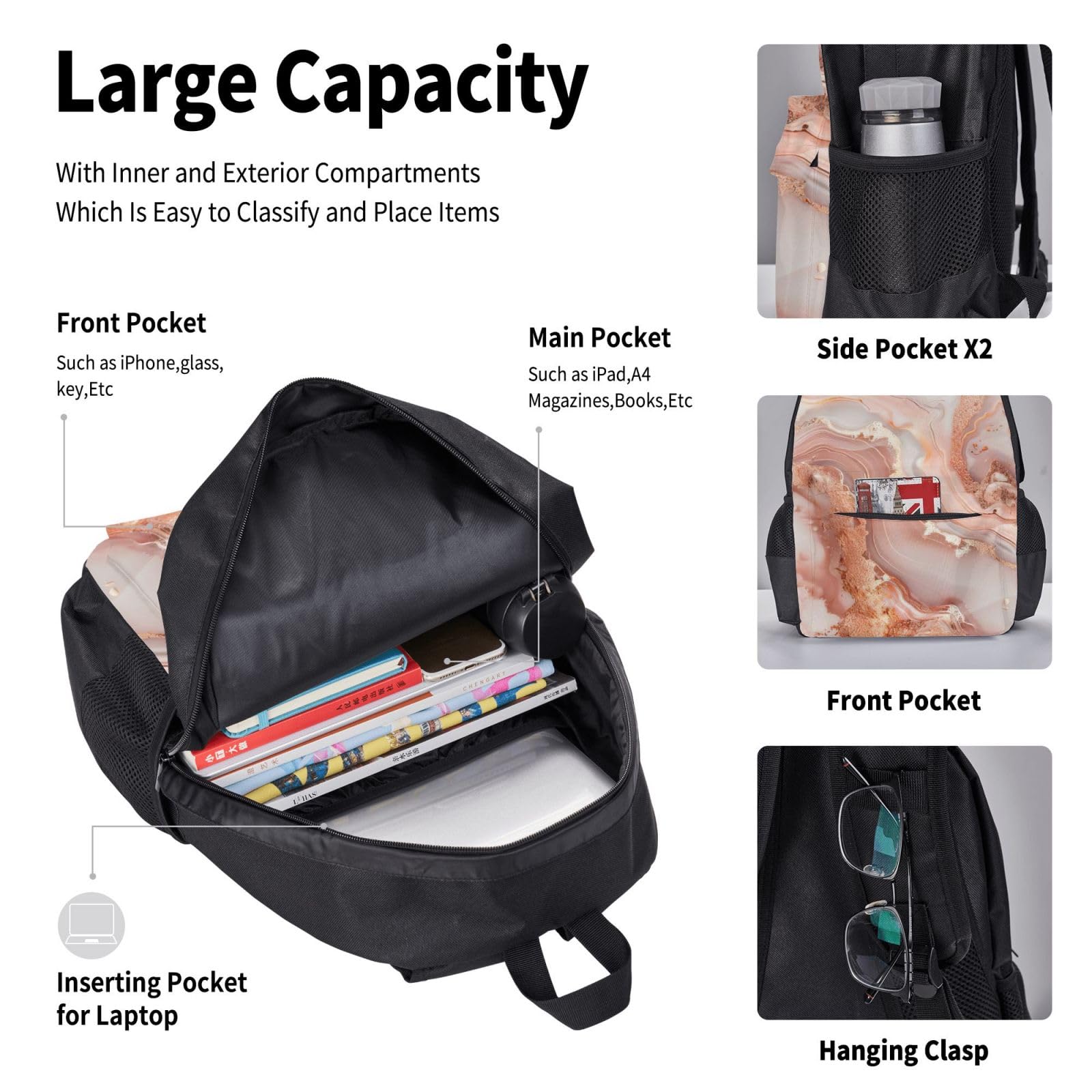 Zaino, borsa portapranzo, astuccio, set da 3 pezzi, per lavoro e