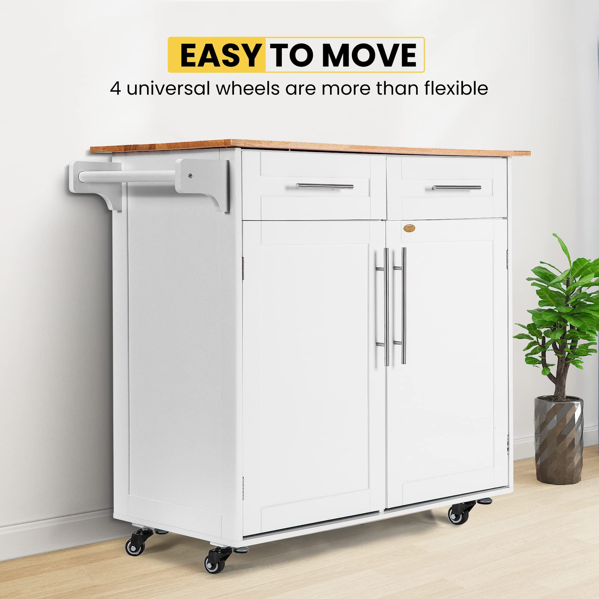 VIVOHOME Kitchen Island Cart on Wheels, Rolling Island Table with Storage, Towel Rack, Spice Rack for Dining Rooms, White Product Image 4