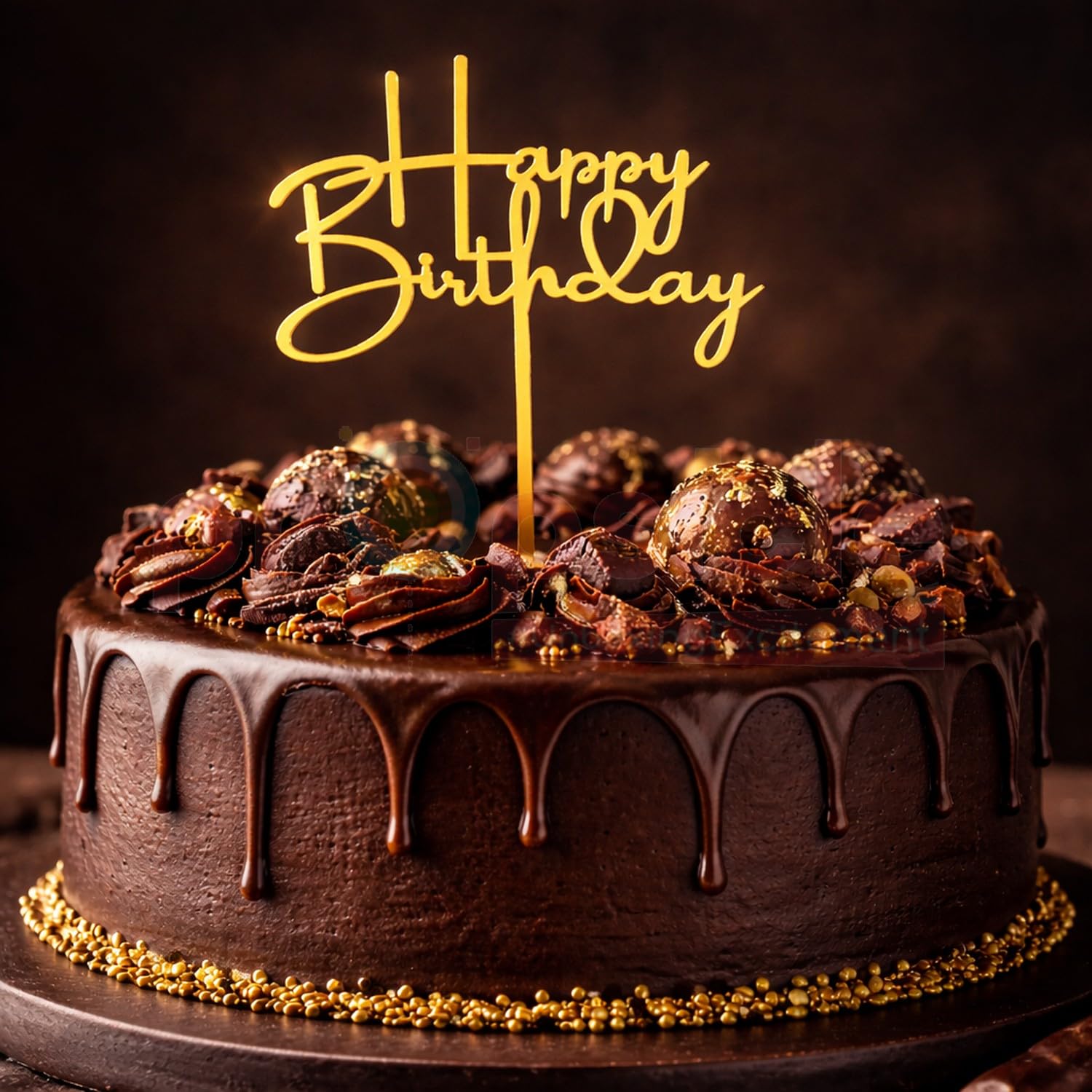 Propsicle Happy Birthday Acrylic Cake Topper, Gold Cursive Design 2