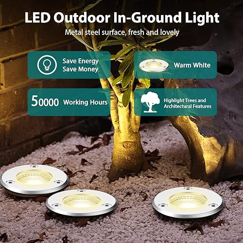 Miniatura 2 de iCreating Luces de paisaje de bajo voltaje, 6 W, luces para exteriores en el suelo, IP67, impermeables, luces LED de pozo, 12 V, luz de jardín, luz