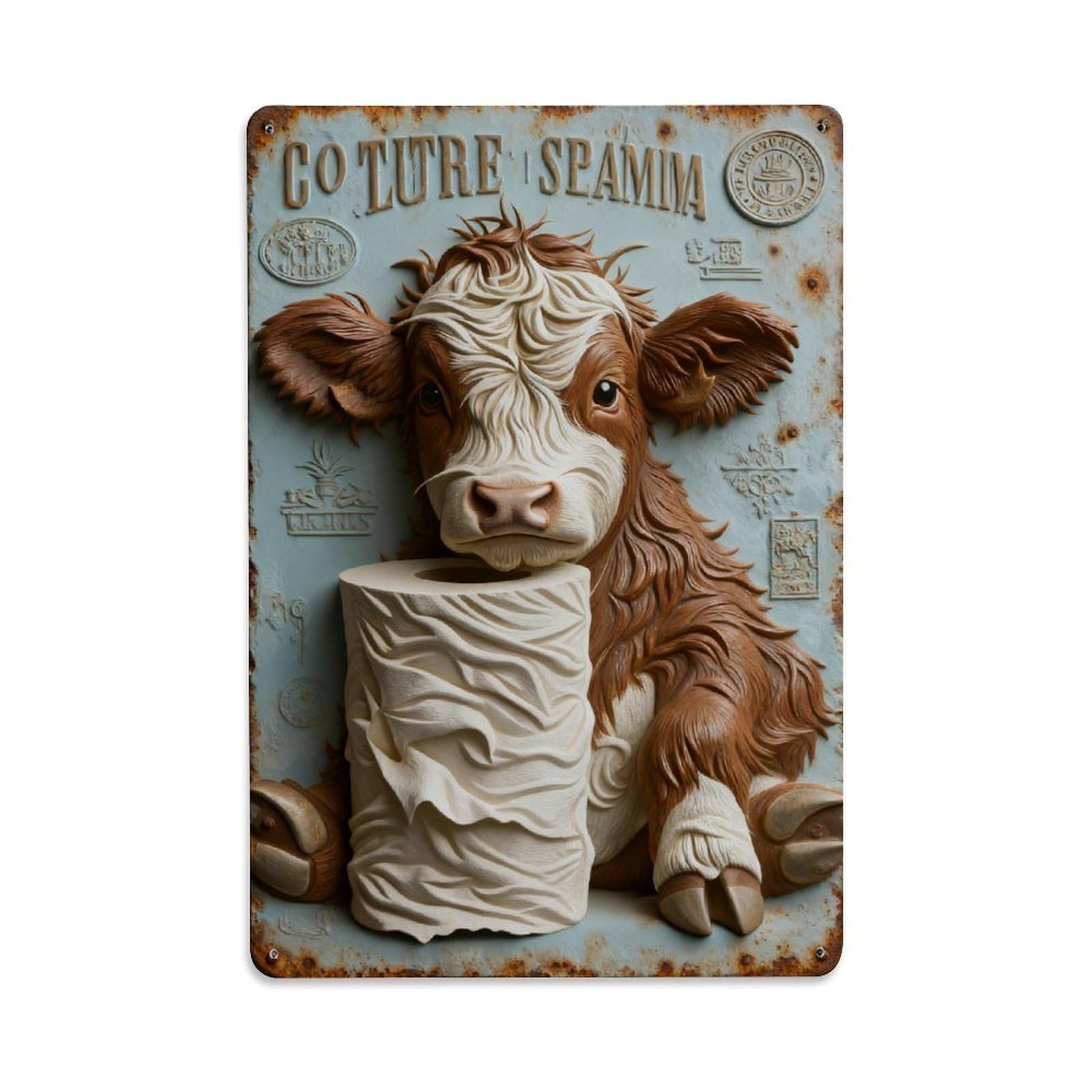 Cow Holding Toilet Paper Roll Vintage Metal Tin Sign Retro Wall Decor, Bar Garage Cafe Kitchen Home Wall Art Poster Decoration 8x12inches