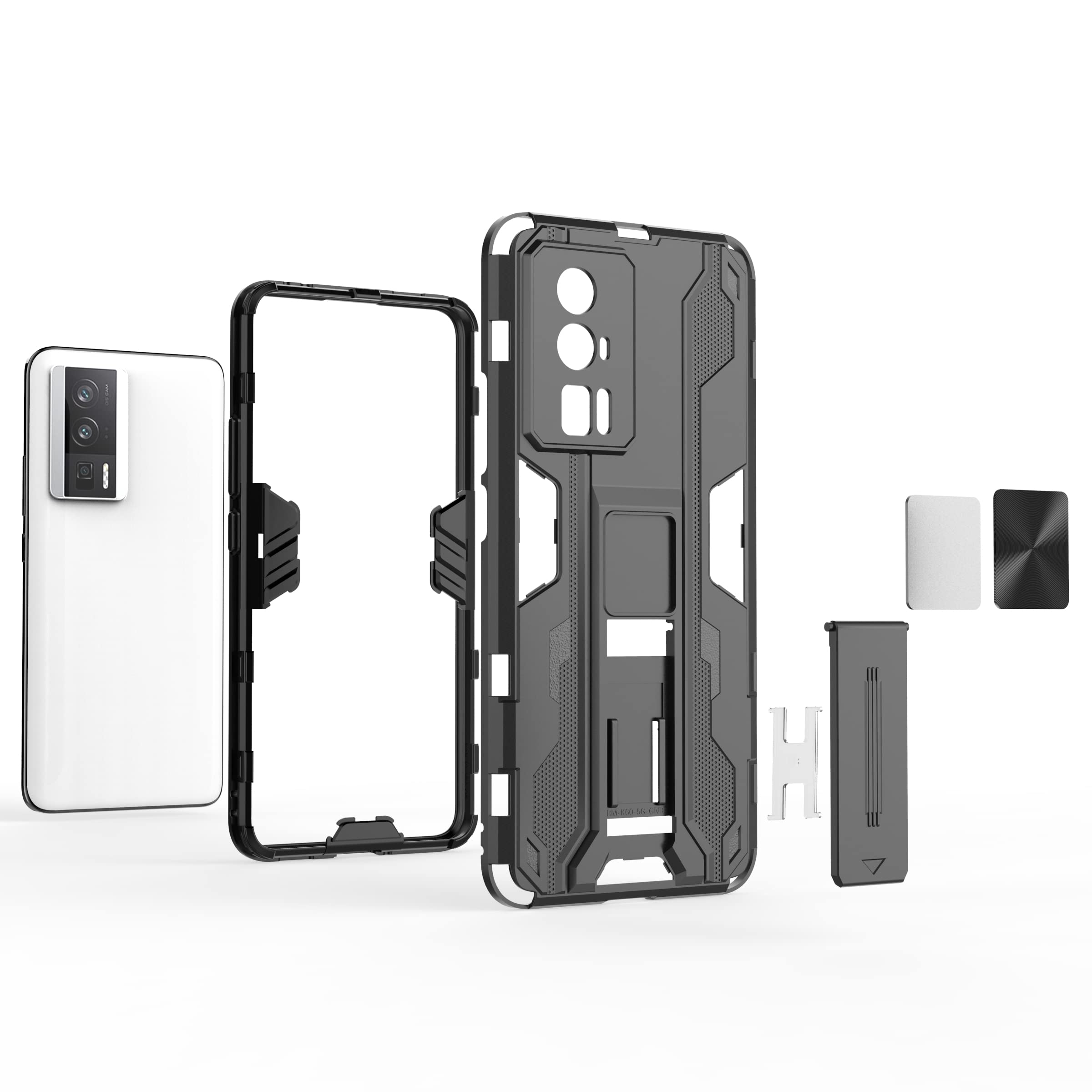 WBWONE Cover per Xiaomi Poco F5 Pro, TPU Silicone e PC Antiurto Custodia, Protettiva Case con Supporto Nascosto, Stile Punk Antiscivolo Protezione Shell, Blu