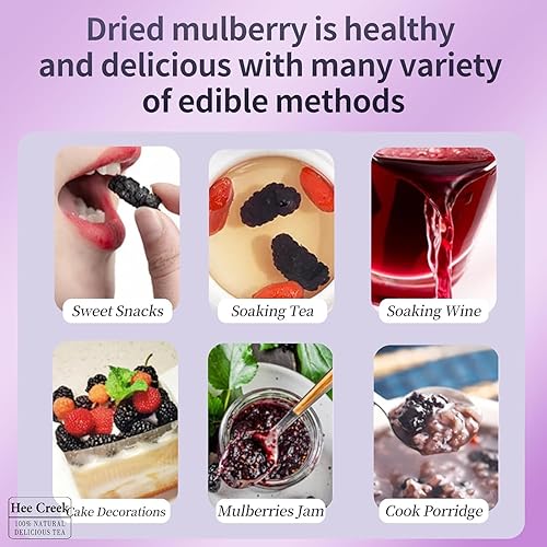 Miniatura 6 de Hee Creek Moreras secas de 9.88 oz, 9.88 onzas, grado AAA (súper grado), moreras negras orgánicas de grano grande, morera negra silvestre natural,