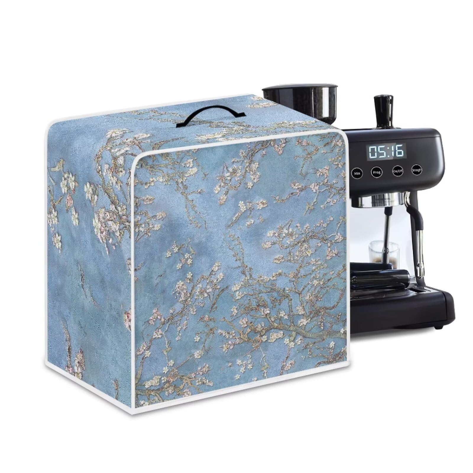 Oil Painting Style Coffee Maker Covers With Top Handle Folding Coffee Machine Dust Covers For Blender Mixer Juice Machine Keep Office Home Kitchen Clean Almond Blossoming Blue