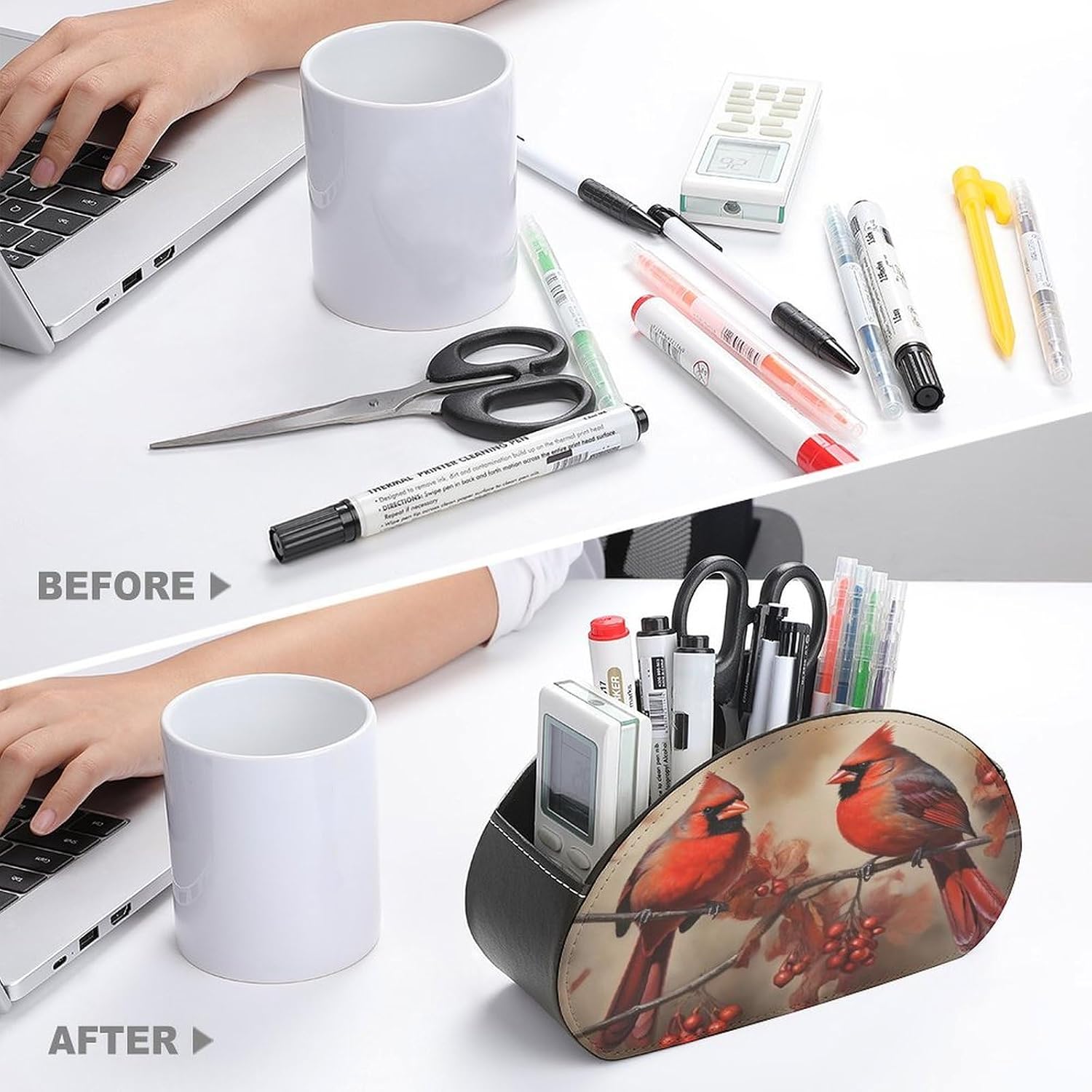 Red Birds PU Leather Remote Control Holder with 5 Compartments image 3
