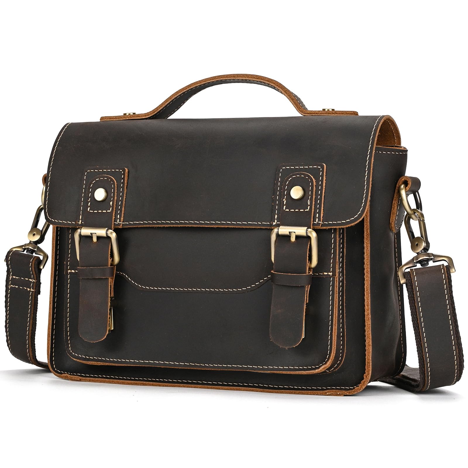 Bolso bandolera de piel auténtica para portátil de hasta 9,7 pulgadas con correa para el hombro, bolso de trabajo, bolso de mano, 9505 marrón oscuro, 9505 Marrón Oscuro