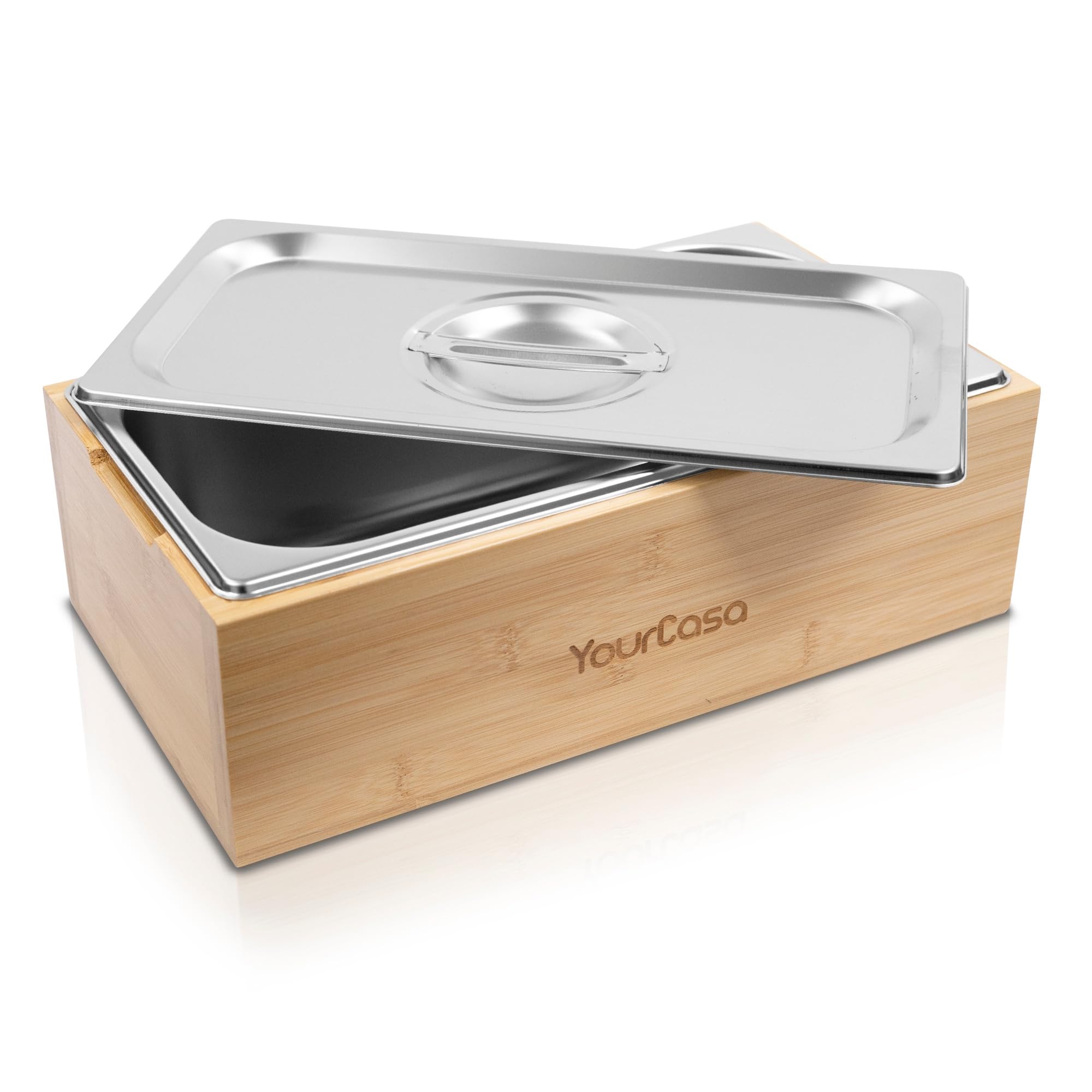 YourCasa pattumiera cucina 4,3L - bidone umido cucina - secchio umido in vero legno con inserto in acciaio inox - pattumiera umido - cestino umido cucina - compost (Bambù)