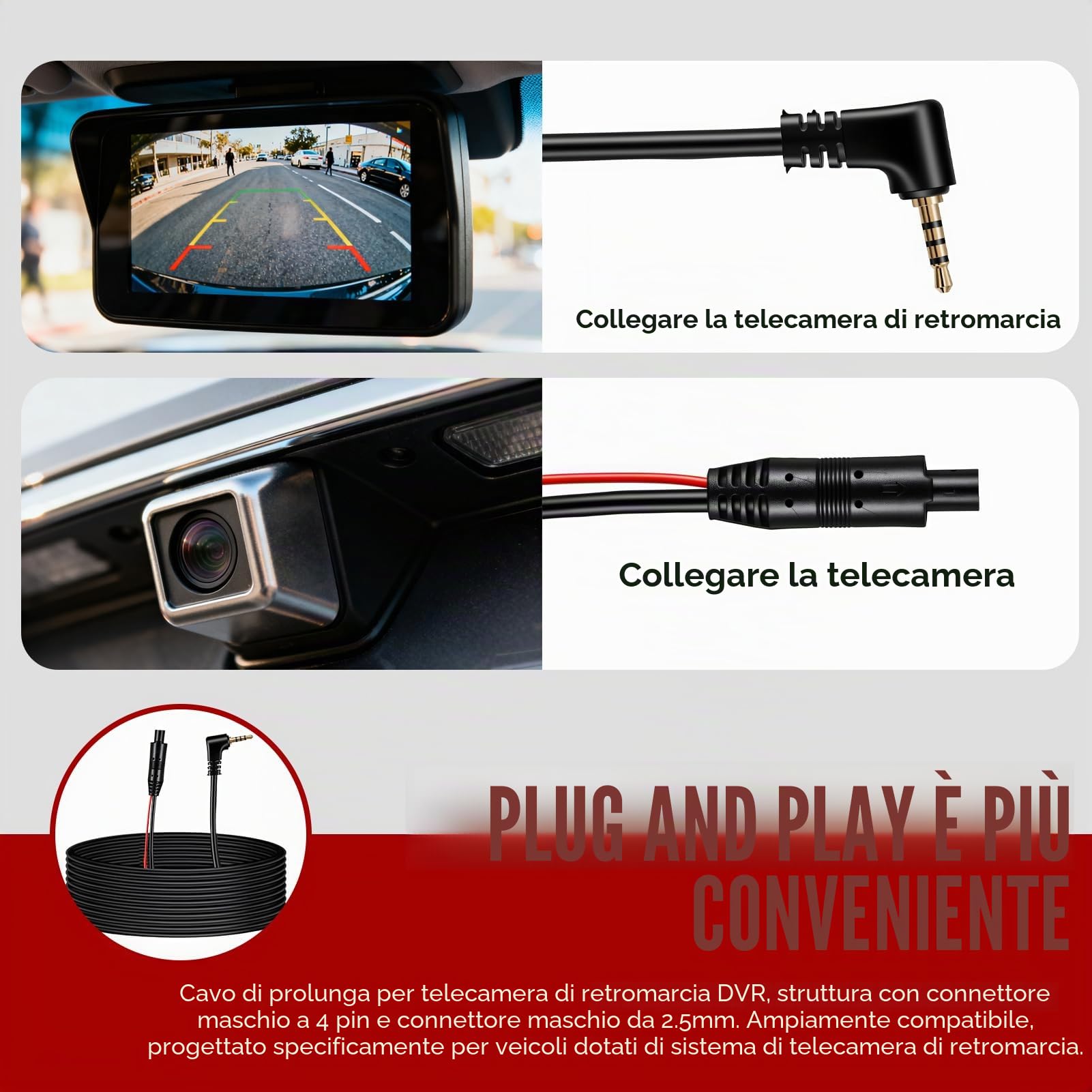 SageFurned Cavo di prolunga AV a 4 pin da 10 m per telecamera posteriore Dash Cam 2,5 mm cavo registratore nero SageFurned Cavo di prolunga AV a 4 pin da 10 m per telecamera posteriore Dash Cam 2,5 mm cavo registratore nero