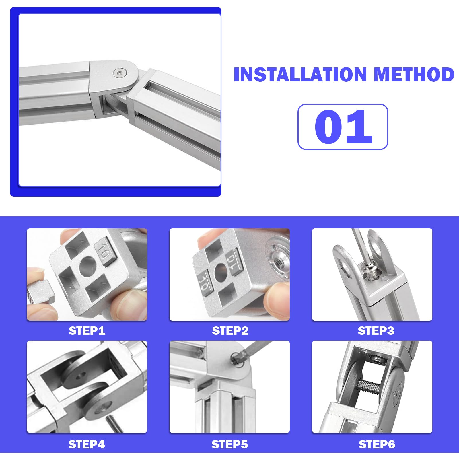 Aluprofil Gelenkverbinder mit Klemmhebel, Gelenk Aluprofil 40x40 Nut 8 Einstellbarer Winkelverbinder, Flexibler Scharnier 180° Drehbereich aus Zinklegierung für DIY-Projekt(2er Set)