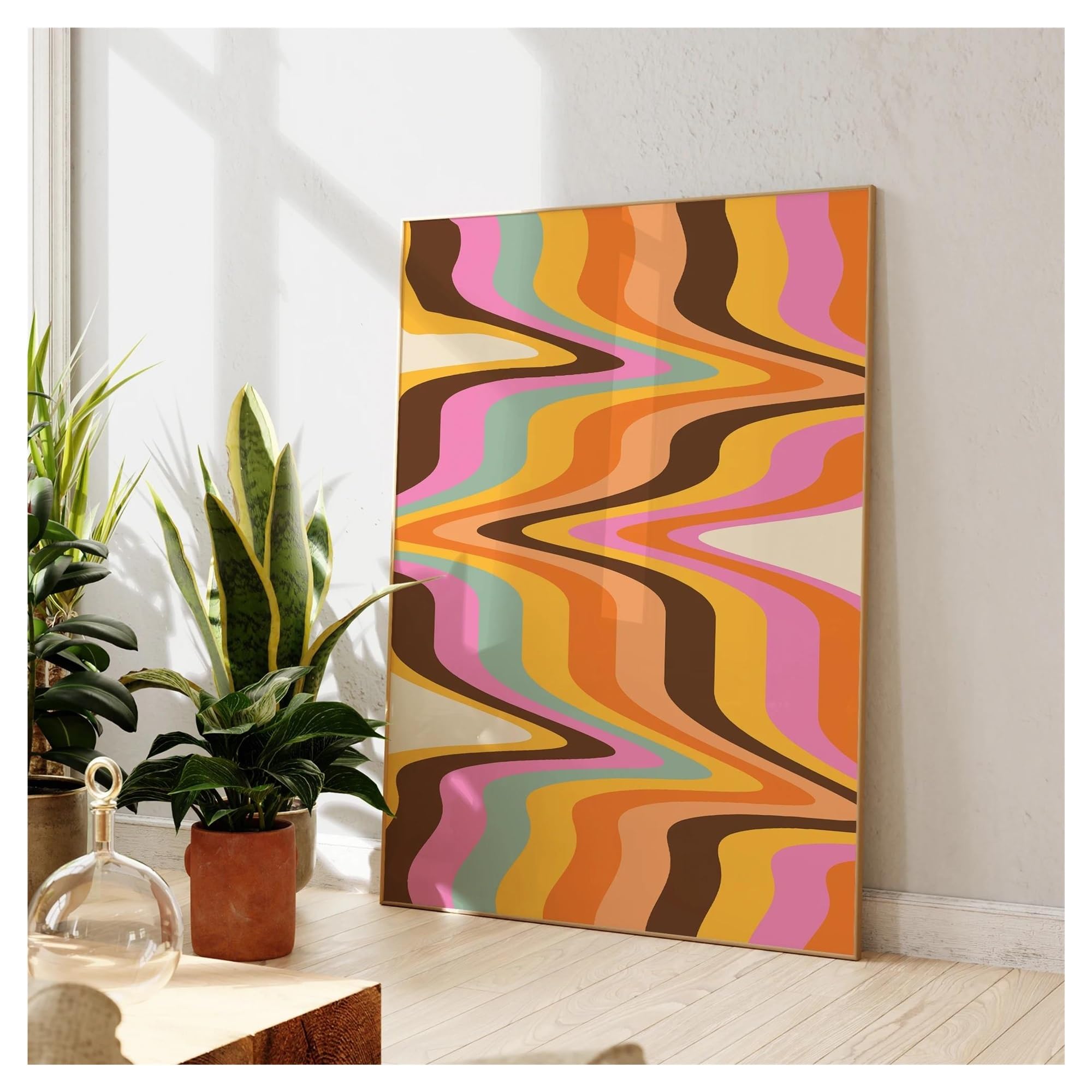 Peinture moderne rétro années 70 pour une déco de salon chaleureuse