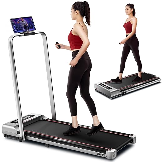 RHYTHM FUN Foldable Treadmill, 300 lb Capacity Walking Pad 2.5HP Treadmill Under Desk, Portable Treadmill for Home and Office, Folding Treadmill 2 in 1 with Remote Control, LED Display