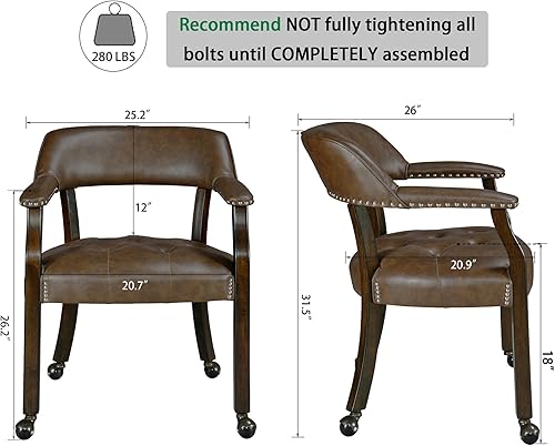 Miniatura 2 de Juego de 8 sillas de cuero de comedor con ruedas y brazos, sillas de mesa de cocina con ruedas, sillas de mesa de póquer con ruedas, capitanes de