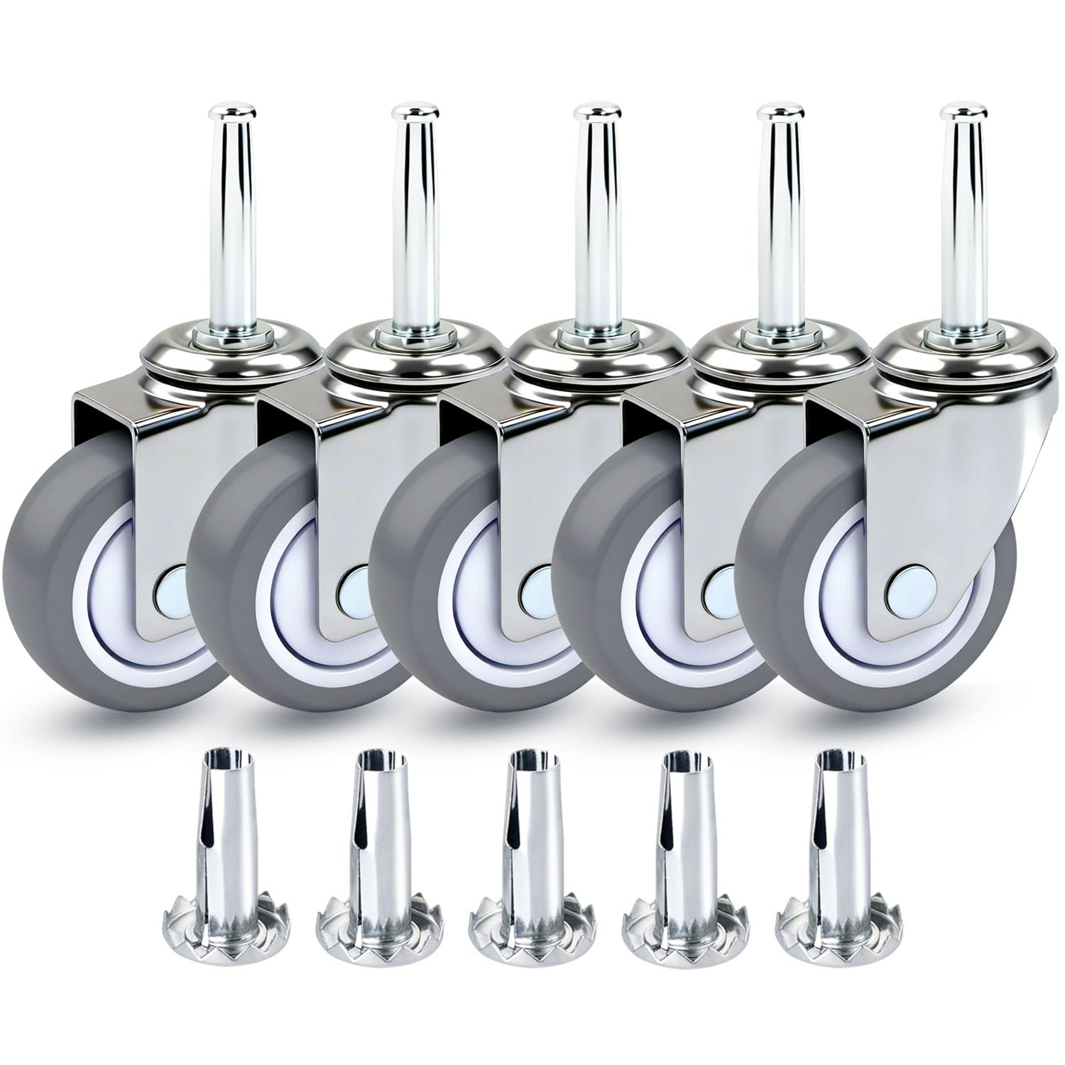 2 Inch Shop Vac Wheels Replacement Parts – Set of 5 Heavy-Duty Rubber Caster Wheels with 8mm or 5/16” Stem for Shop Vac Wet Dry Vacuums and Furniture (5 Pcs)