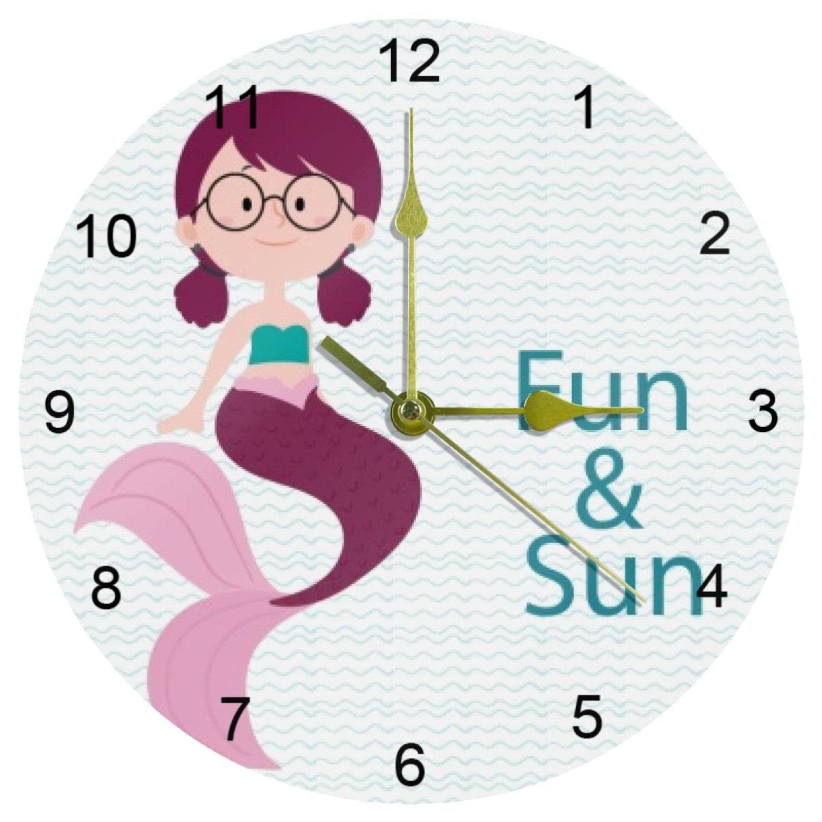 Horloge murale sirène rose anti-bruit de 25,4 cm pour résoudre les problèmes de sommeil