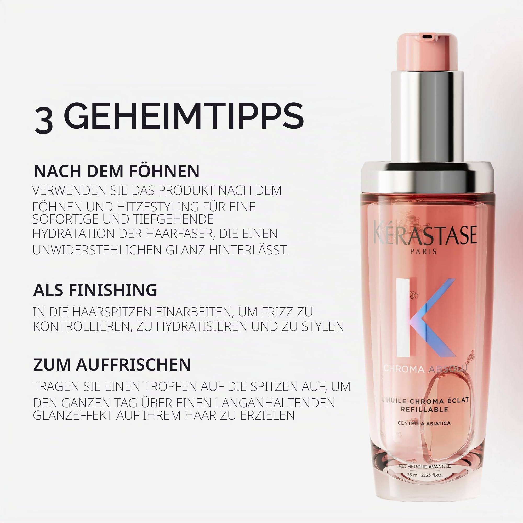 Kérastase Chroma Absolu l’Huile Cicagloss, Aufbauendes Pflege-Öl für coloriertes Haar, Farbe und Glanz verstärkende Haarpflege bei gefärbtem Haar, Nachfüllbarer Flakon, 75 ml