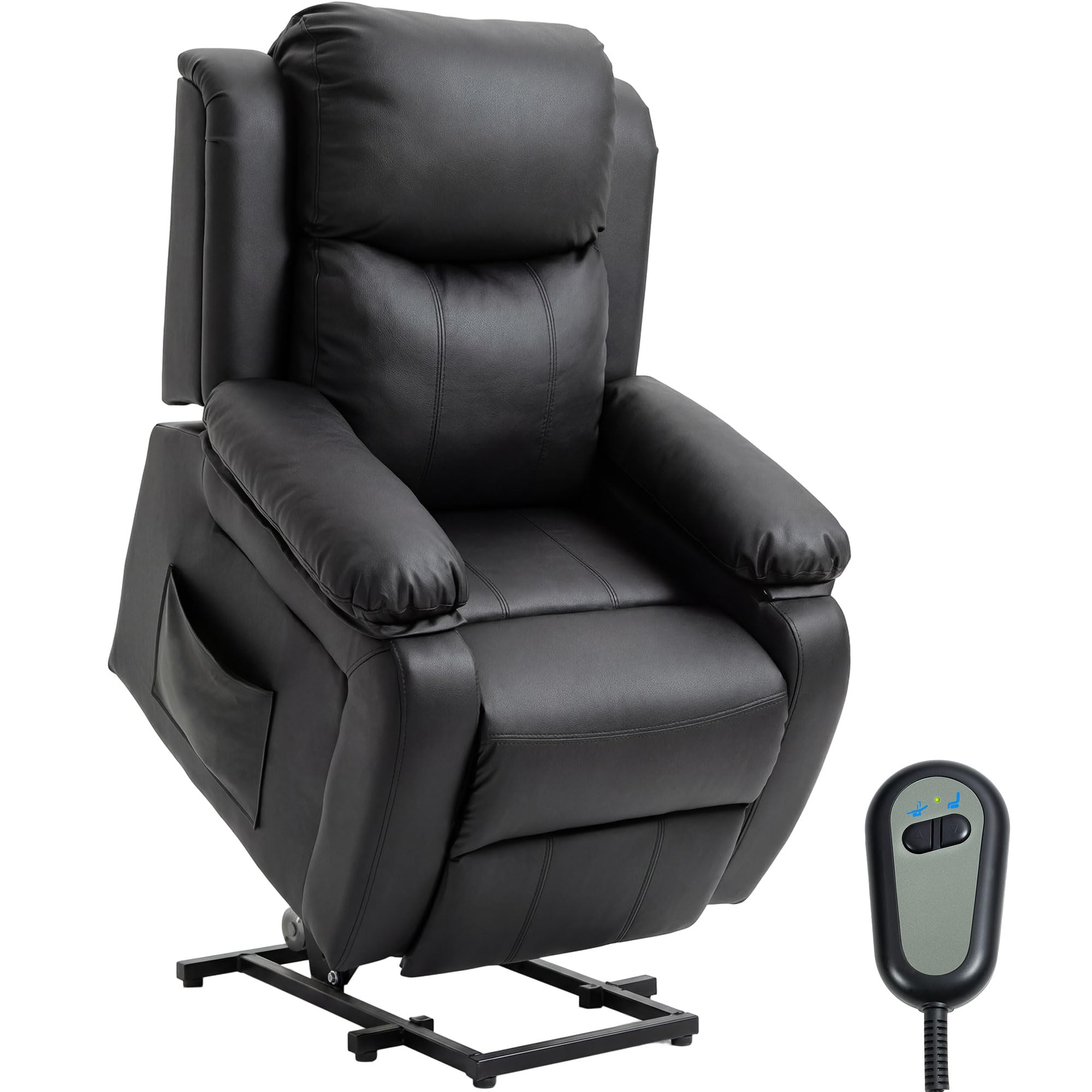 HOMCOM Fauteuil releveur électrique, Fauteuil Relax électrique avec Repose-Pied, Dossier inclinable, télécommande et Poches latérales, revêtement en PU, pour Personnes âgées, Noir