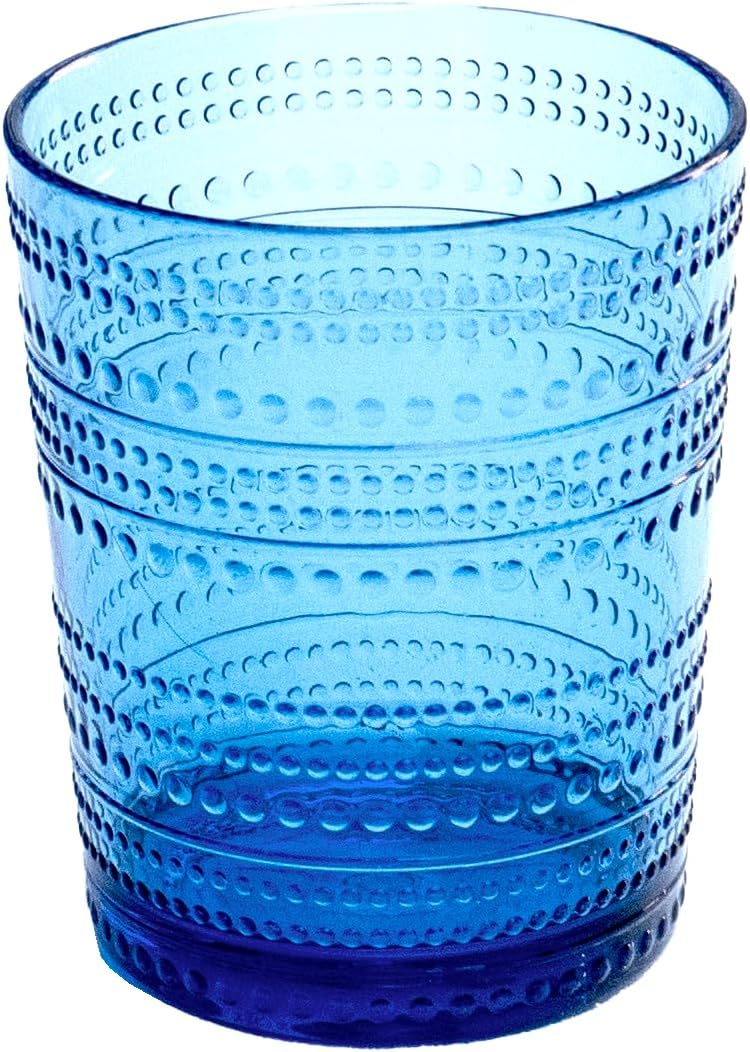 Beaded 15.6 oz Durable Acrylic Double Old Fashioned Drinking Glasses, Shatter-Resistant and Dishwasher-Safe Indoor/Outdoor - Cobalt Blue - Set of 6