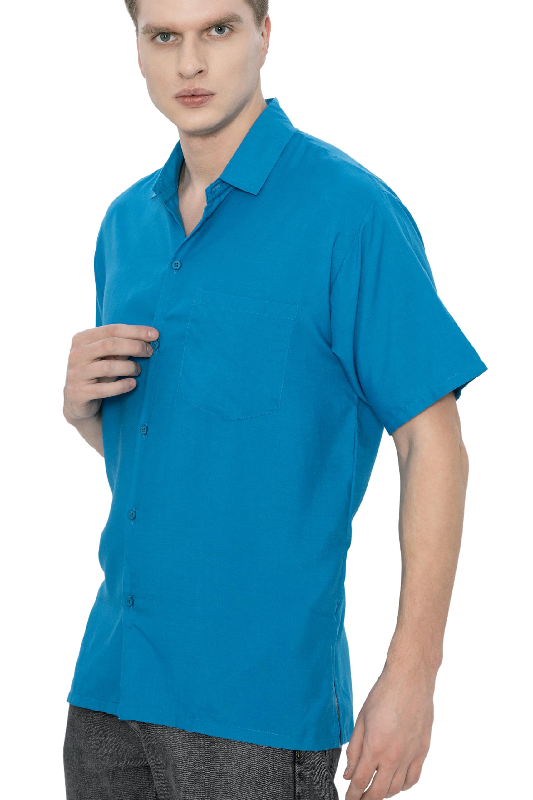 LA LEELA Mens Short Sleeve Button Down Casual Shirts Beach Summer Solid Work Shirt Vacation Camp Collared Shirts for Men