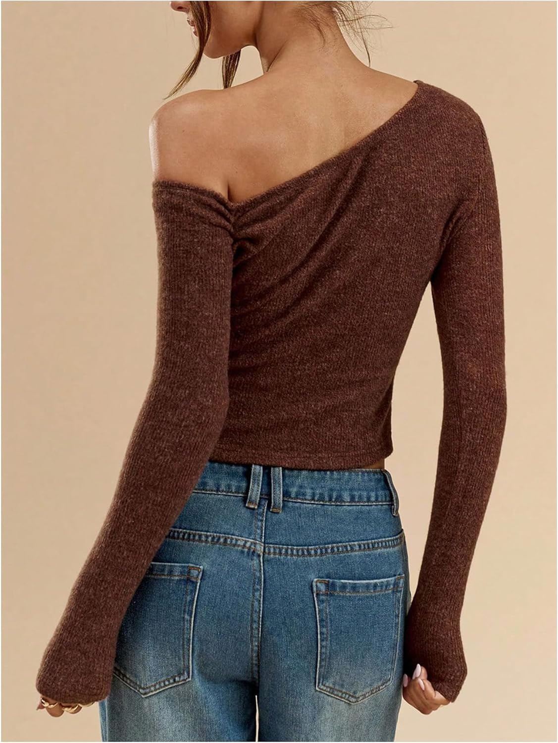 Floerns Women's Long Sleeve Y2k T Shirts Off The Shoulder Ruched Going Out Tee Tops - Image 2