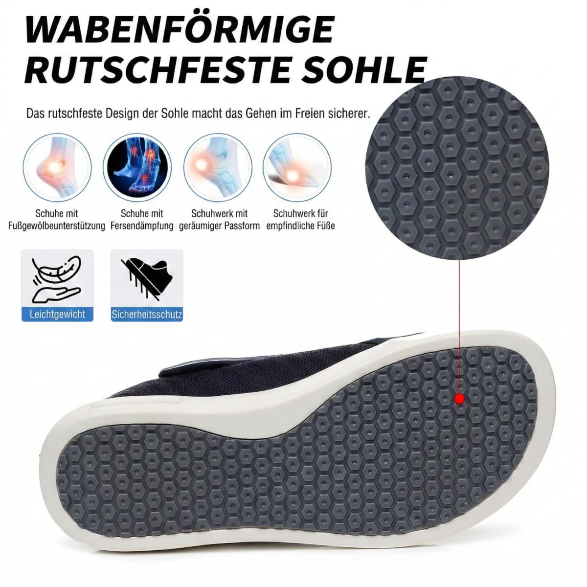 VibeCraft Extra Weite Gesundheitsschuhe für Herren und Damen, Verstellbare Klettverschluss Schuhe, Bequeme Walkingschuhe für Geschwollene Füße und Empfindliche Füße
