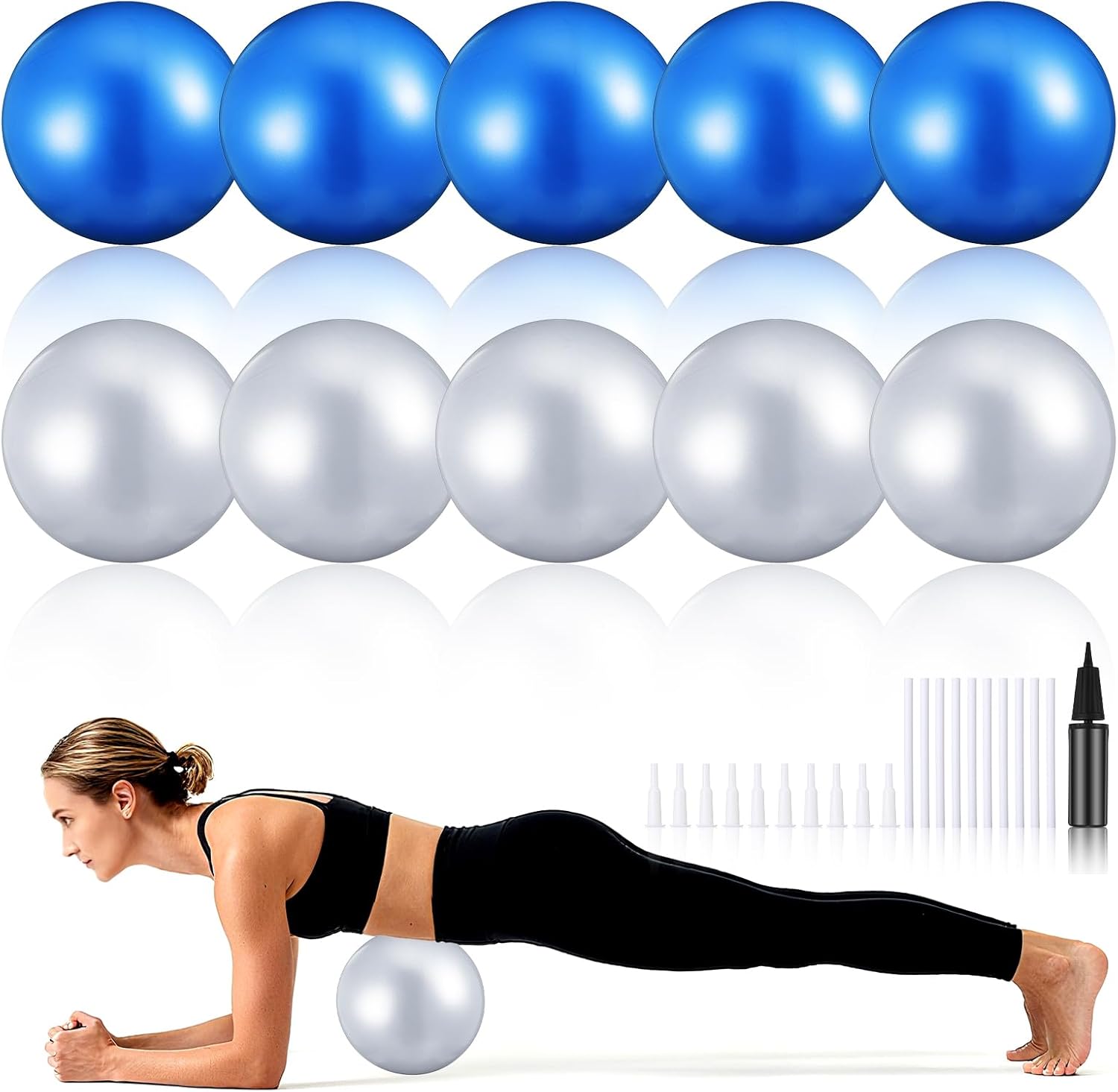 Kifmurase 10Pcs Small Exercise Balls, 9 Inch Mini Pilates Ball, Yoga Therapy Core Ball, Barre Equipment Mini Yoga Balls for Stability, Fitness, Physical Therapy, Stretching at Home Gym