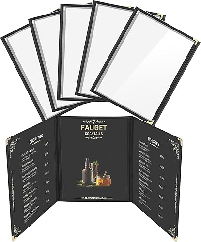 Flexzion Fundas de menú para papel de 9.4 x 12.4 pulgadas, fundas para carpetas de triple costura para restaurante, libro de pedidos de 3 páginas, 6