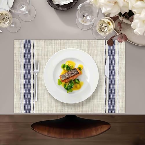 Miniatura 4 de Juego de 4 manteles individuales color azul caqui, 12 x 18 pulgadas, resistentes al calor, lavables, fáciles de limpiar, manteles individuales de