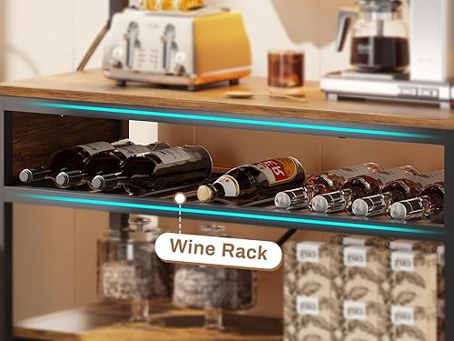 Miniatura 14 de Itaar Estante para panaderos con toma de corriente, barra de café de 6 niveles, soporte para microondas con estante para vino, luces LED y 10 Negro