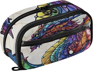 ALAZA Dragon Stained Glass Colorful Boho Pencil Case Pouch Large Capacity Pencil Boxes Clear Pen Bag Organizer for Boys Girls School Supplies 3 Compartments Zipper