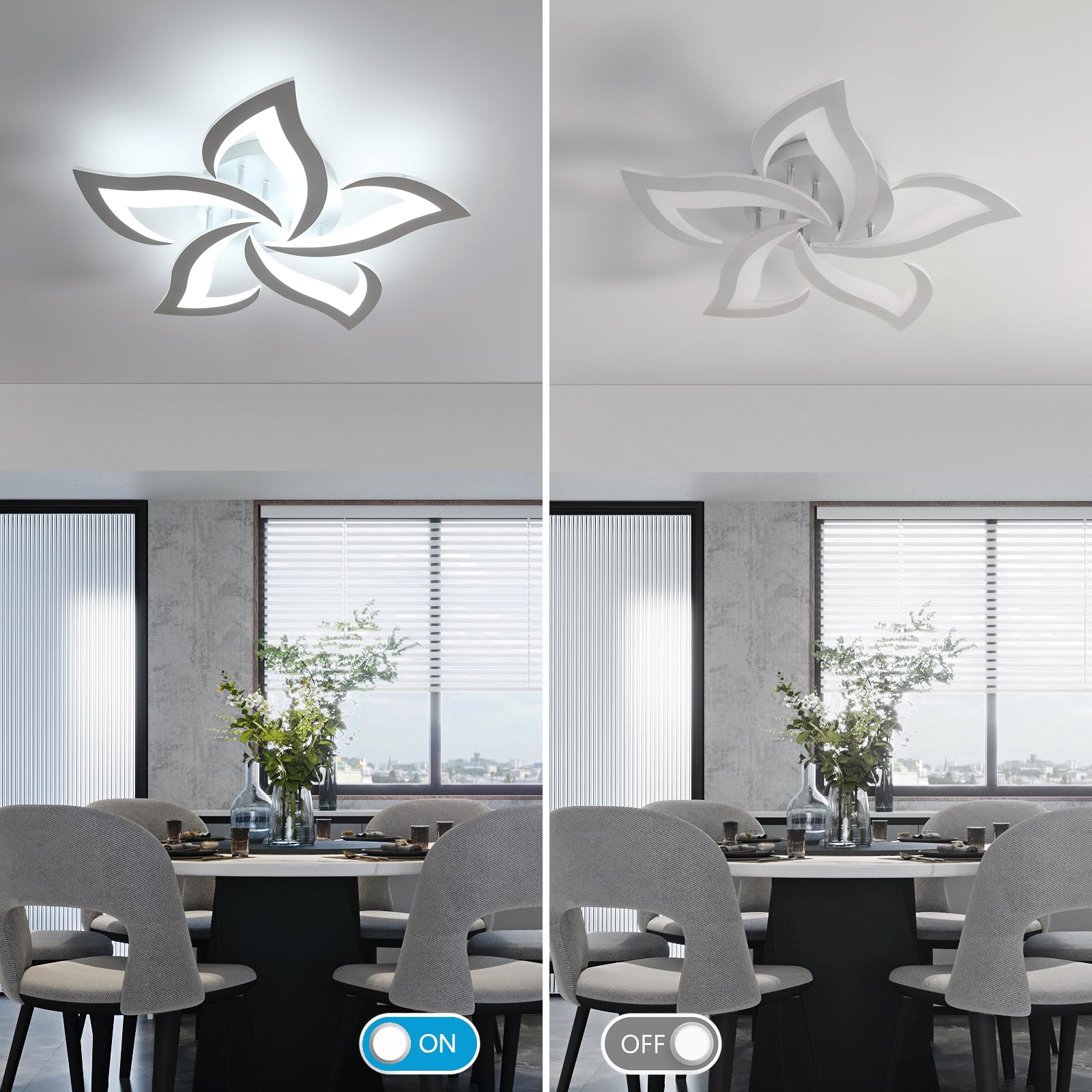 Moderna Lámpara de Techo, 60W Plafon Led Techo | Blanco frío 6500K, Luz de Techo Plata Diseño Forma de Flor Para Salon Dormitorio Comedor Cocina, 58cm